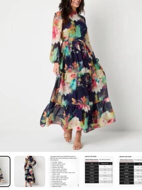 NWT $89 Melonie T Womens Long Sleeve Floral Maxi Dress Size 10